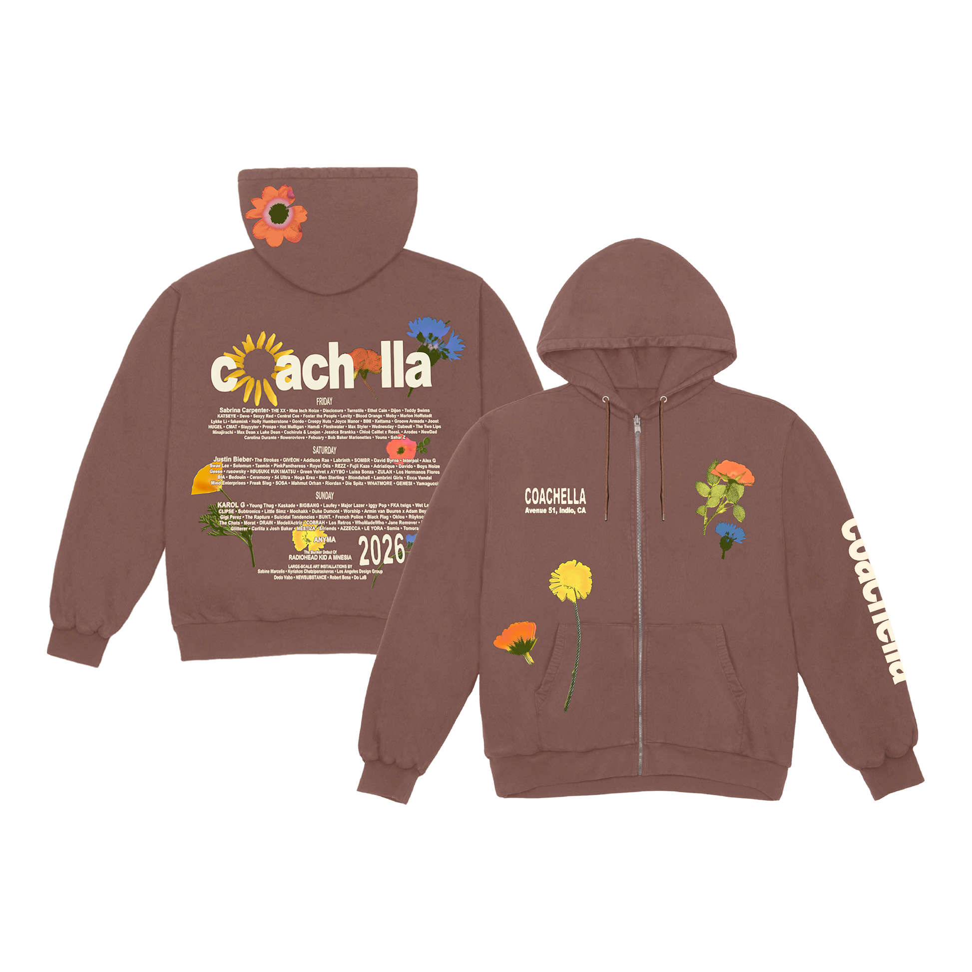 Pressed Flowers Lineup Zip Hoodie – Coachella Store Pressed Flowers Lineup Zip Hoodie – Coachella Store